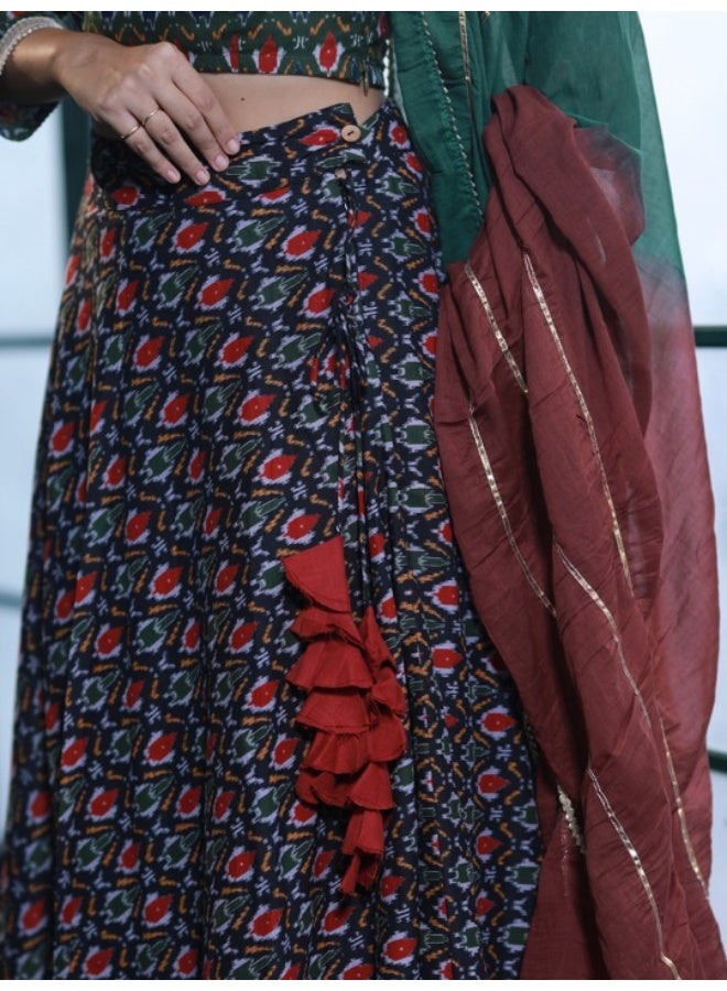 AKS Olive & Black Patola Print Lehenga Choli  - Image 2