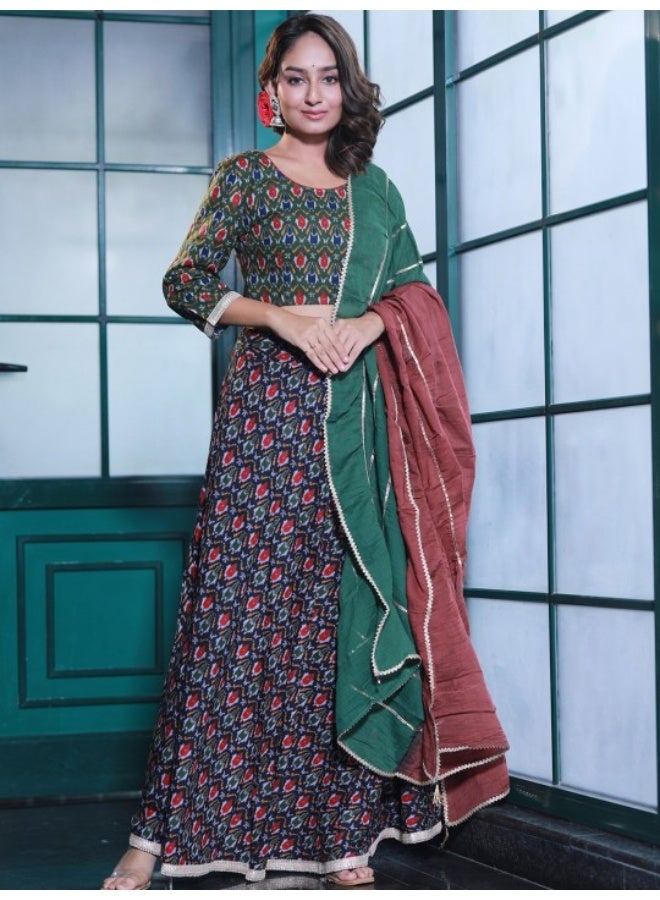 AKS Olive & Black Patola Print Lehenga Choli  - Image 1