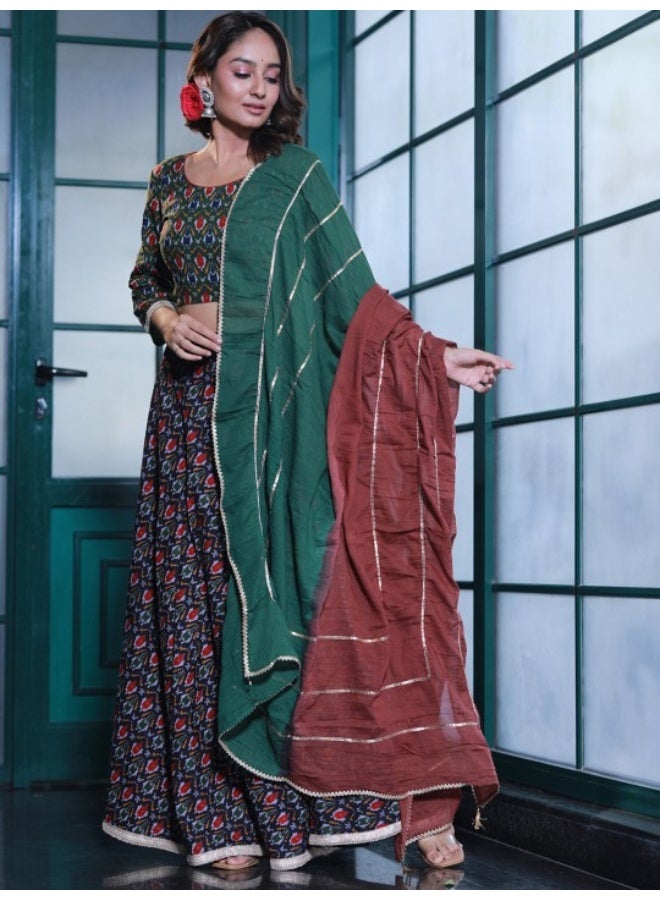 AKS Olive & Black Patola Print Lehenga Choli  - Image 4