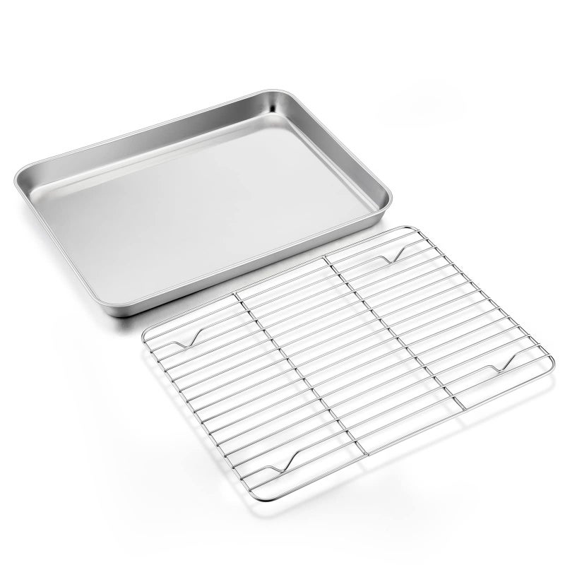 Stainless Steel Baking Sheet with Rack Set Efar 124x97 Cookie Sheet Broiling Pan for Oven Rimmed Metal Tray with Wire Rack for CookingBakingCoolingBacon Nontoxic  Dishwasher Safe