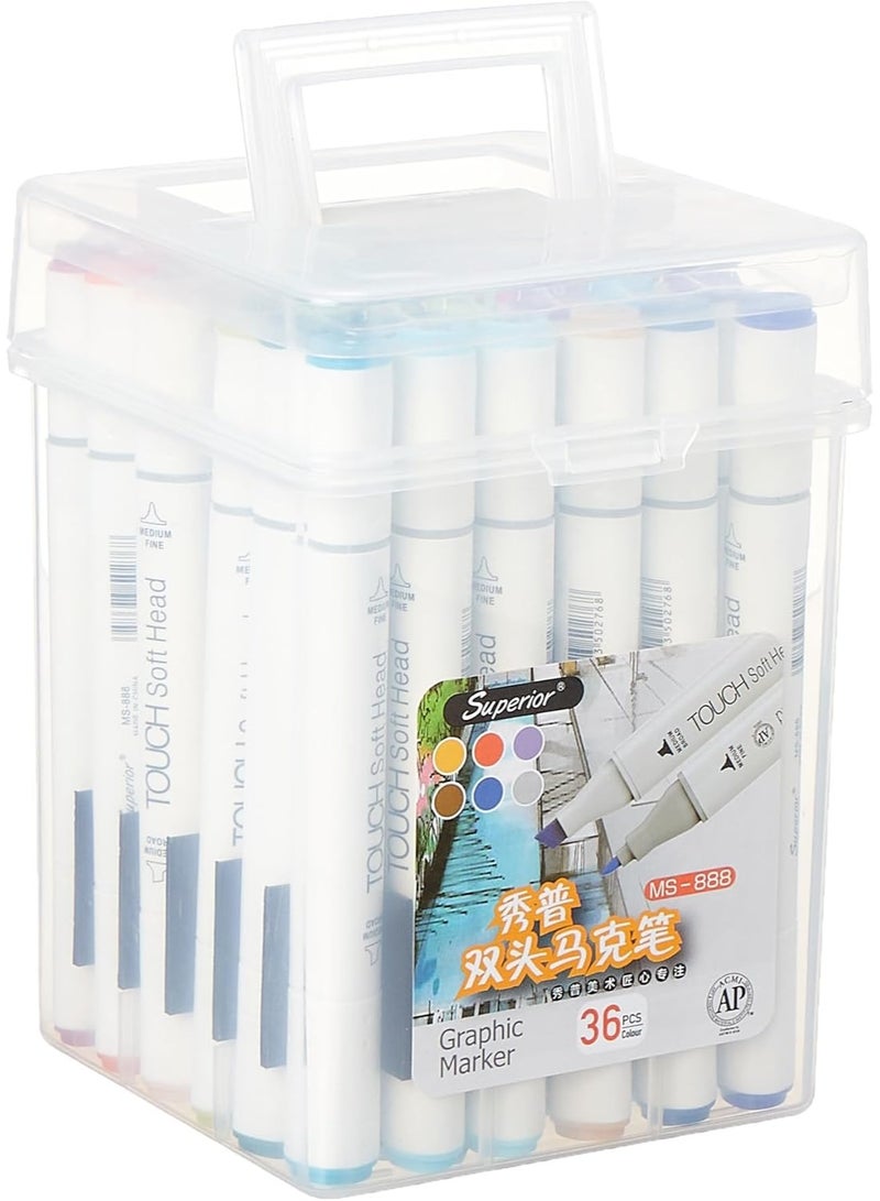 سوبيريور مجموعة أقلام تلوين فنية فائقة الجودة بـ 36 لونًا، برأسين عريض ودقيق، مع علبة تخزين من البولي بروبيلين، مناسبة للأطفال والطلاب والفنانين المحترفين والمصممين للرسم والتلوين والتخطيط - Image 1