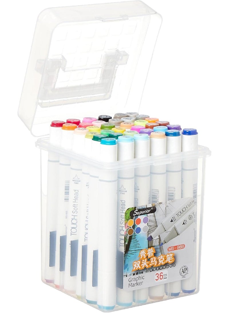 سوبيريور مجموعة أقلام تلوين فنية فائقة الجودة بـ 36 لونًا، برأسين عريض ودقيق، مع علبة تخزين من البولي بروبيلين، مناسبة للأطفال والطلاب والفنانين المحترفين والمصممين للرسم والتلوين والتخطيط - Image 3