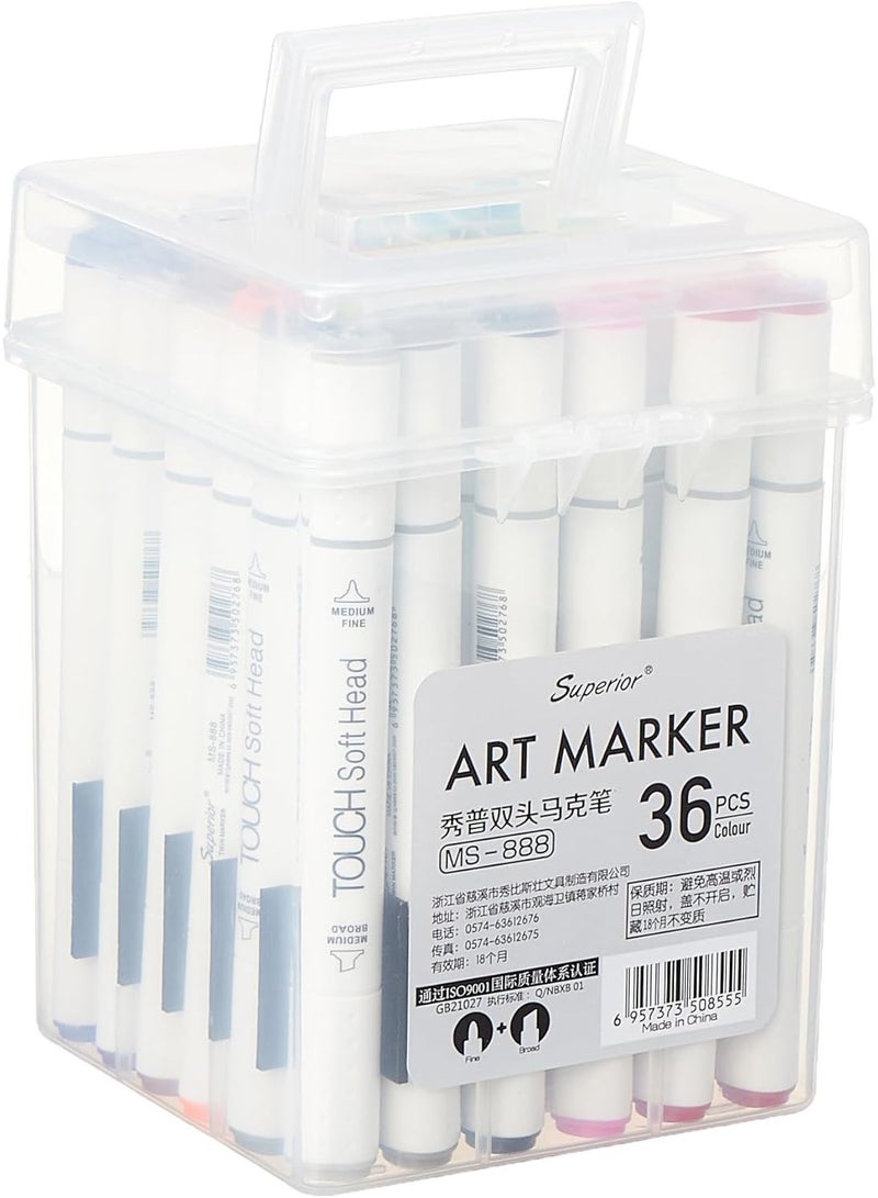 سوبيريور مجموعة أقلام تلوين فنية فائقة الجودة بـ 36 لونًا، برأسين عريض ودقيق، مع علبة تخزين من البولي بروبيلين، مناسبة للأطفال والطلاب والفنانين المحترفين والمصممين للرسم والتلوين والتخطيط - Image 2