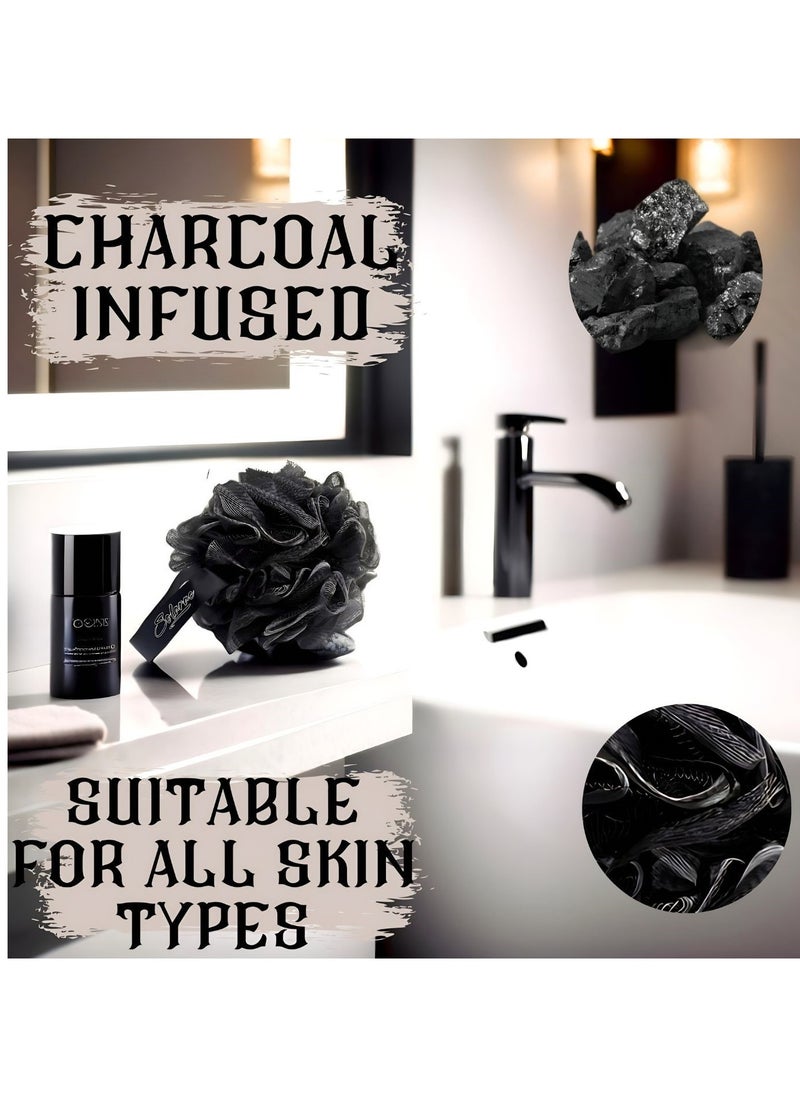 Charcoal Infused Scalp Brush soft Silicone Bristles and Bath Loofah Sponge Scrubber Exfoliator,  Body & Scalp Washing Scrubber for all Hair Types (BLACK)