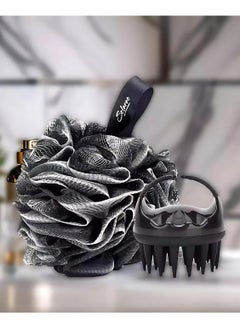 SOLARAE Charcoal Infused Scalp Brush soft Silicone Bristles and Bath Loofah Sponge Scrubber Exfoliator,  Body & Scalp Washing Scrubber for all Hair Types (BLACK)  - Image 1