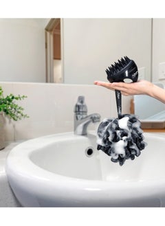 SOLARAE Charcoal Infused Scalp Brush soft Silicone Bristles and Bath Loofah Sponge Scrubber Exfoliator,  Body & Scalp Washing Scrubber for all Hair Types (BLACK)  - Image 5