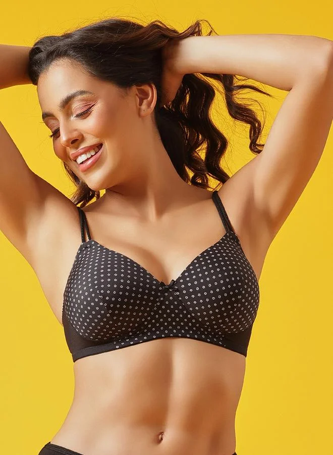 كلوفيا حمالة صدر تيشيرت بتغطية كاملة مع حشوة وبدون سلك وطبعة زهور