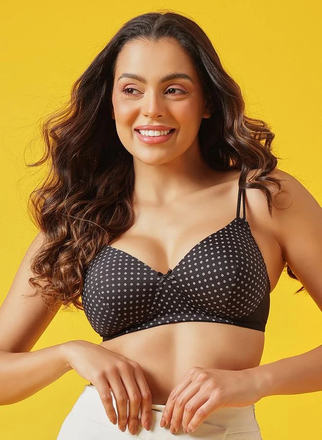 كلوفيا حمالة صدر تيشيرت بتغطية كاملة مع حشوة وبدون سلك وطبعة زهور