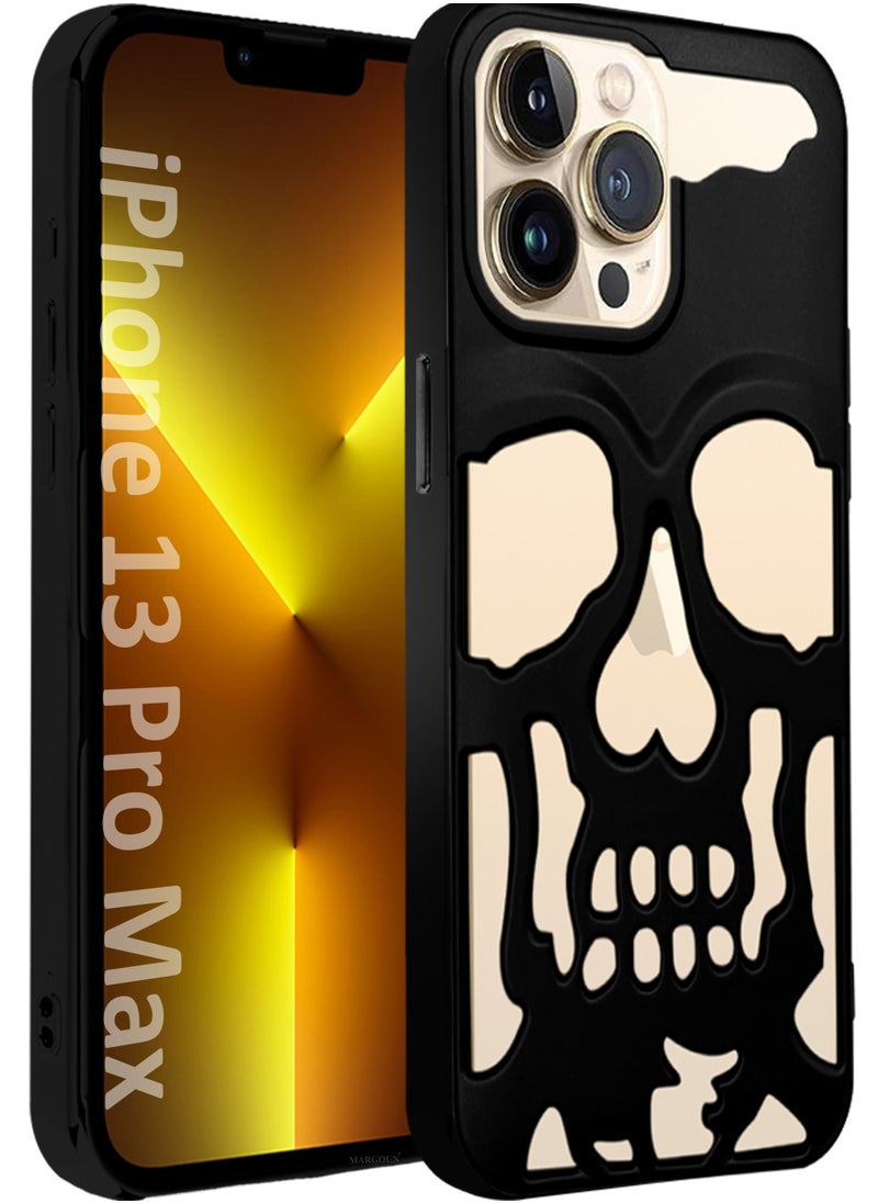 CATANES iPhone 13 Pro Max Case Cover Soft TPU and Glossy with Skull Design - Black  - Image 1