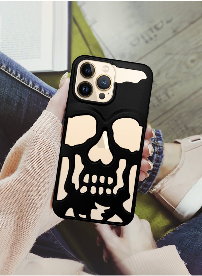 CATANES - iPhone 13 Pro Max Case Cover Soft TPU and Glossy with Skull Design - Black - Image 1