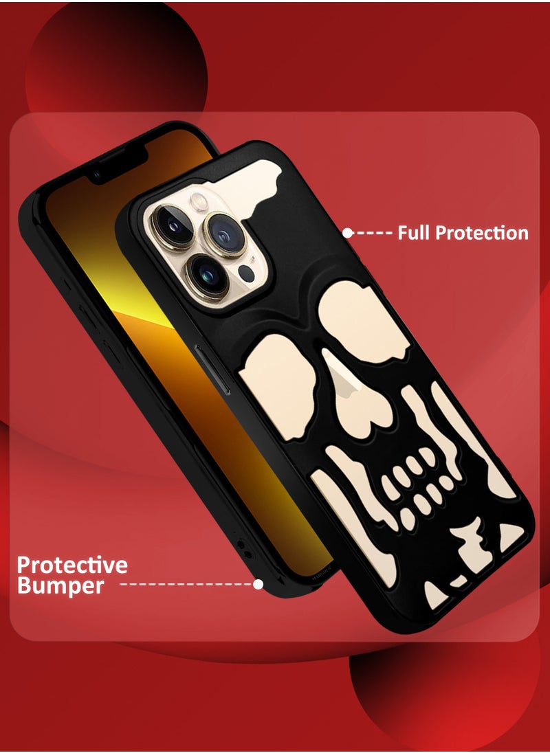 CATANES iPhone 13 Pro Max Case Cover Soft TPU and Glossy with Skull Design - Black  - Image 2
