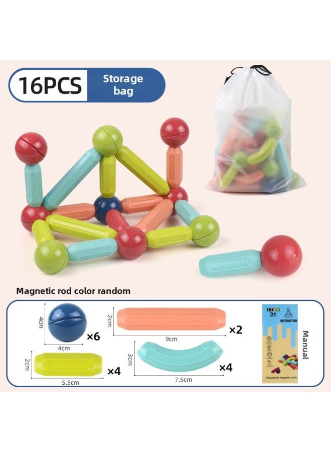 Varied Large Magnetic Stick Children's Early Education Yizhibao Intelligence Development Assembled Toys Boys And Girls Building Blocks Wholesale-Color:16-piece Set Of Magnetic Rod Storage Bag - Image 1