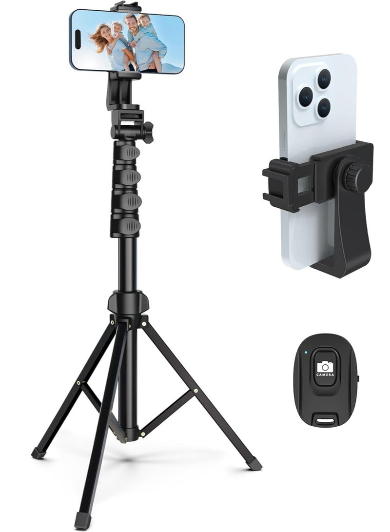حامل ثلاثي القوائم بارتفاع 1.6 متر للموبايل والكاميرا – ارتفاع قابل للتعديل مع ريموت وحامل موبايل – قاعدة ثابتة بزوايا متعددة للتصوير والفيديو - Image 1