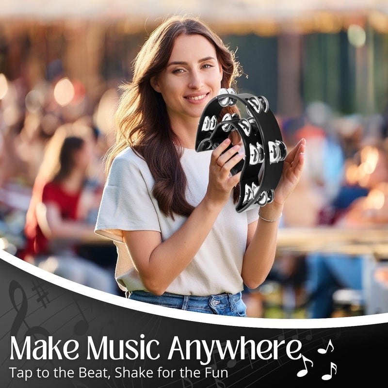 Flexzion Tambourine Metal Half Moon Musical Instruments Double Row Metal Jingles Hand Held Instruments Percussion with Ergonomic Handle Grip, Tambourines for Adults Church, Black - Image 5