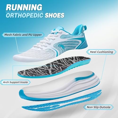 OrthoComfoot Women's Orthopedic Walking Shoes: Fit Arch Support Orthotic Flat Feet Plantar Fasciitis Road Running Shoes, Breathable Heel Spur Business Leisure Trail Sneakers Blue White Size 8.5 - Image 2