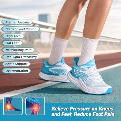 OrthoComfoot Women's Orthopedic Walking Shoes: Fit Arch Support Orthotic Flat Feet Plantar Fasciitis Road Running Shoes, Breathable Heel Spur Business Leisure Trail Sneakers Blue White Size 8.5 - Image 5