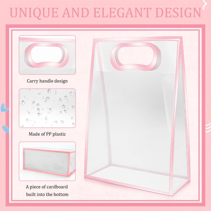 Philbinden 15Pack Clear Plastic Gift Bags with Handle,Reusable PP Gift Wrap Tote Bags with Ribbon for Wedding Bridal Birthday Party Baby Shower Goodies Graduation Shopping Business, 7x10x3.15 Inch (Pink) - Image 3