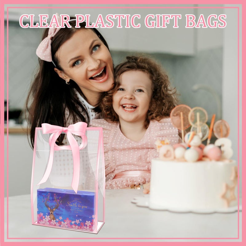Philbinden 15Pack Clear Plastic Gift Bags with Handle,Reusable PP Gift Wrap Tote Bags with Ribbon for Wedding Bridal Birthday Party Baby Shower Goodies Graduation Shopping Business, 7x10x3.15 Inch (Pink) - Image 4