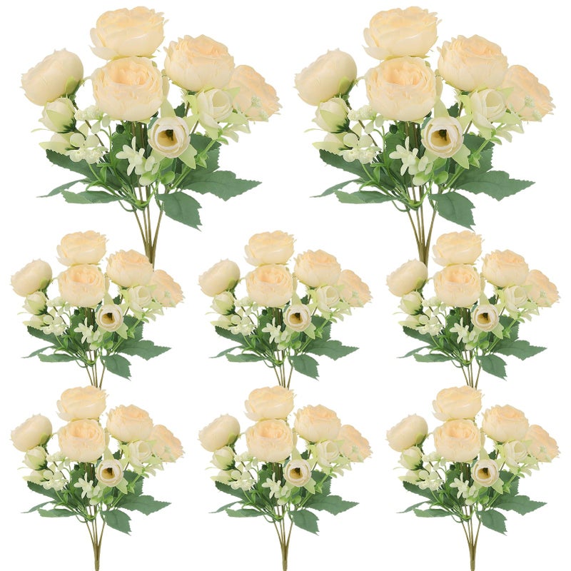 Ovveroche 8 Pack Champagne Peonies Artificial Flowers, Fake Silk Hydrangea Bouquet for Bridal Wedding Home Table Decor Reusable Dining Opening Ceremony Birthday Arrangement Faux Floral - Image 1