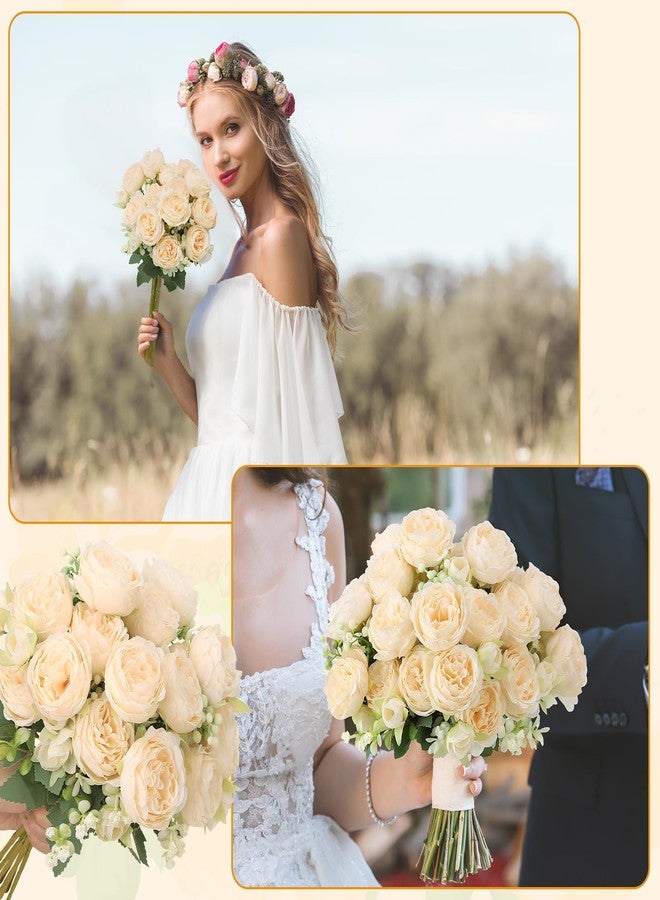 Ovveroche 8 Pack Champagne Peonies Artificial Flowers, Fake Silk Hydrangea Bouquet for Bridal Wedding Home Table Decor Reusable Dining Opening Ceremony Birthday Arrangement Faux Floral - Image 3
