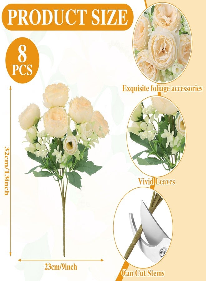 Ovveroche 8 Pack Champagne Peonies Artificial Flowers, Fake Silk Hydrangea Bouquet for Bridal Wedding Home Table Decor Reusable Dining Opening Ceremony Birthday Arrangement Faux Floral - Image 2