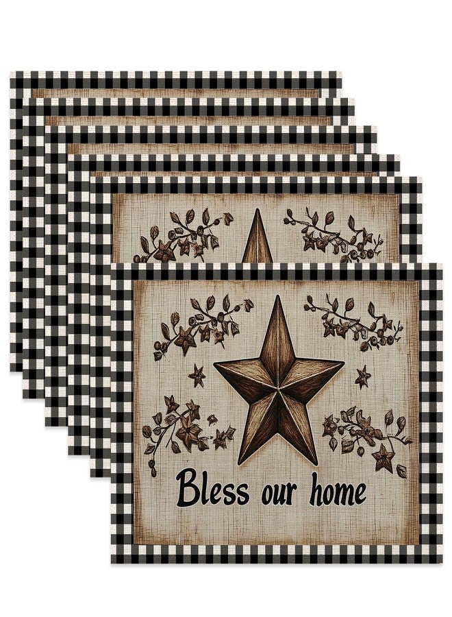 CXULIN Table Placemats Set of 6,Wood Star Cloth Placemats,Rustic Farmhouse Heat-Resistant Table Mats for Kitchen Dining Room Decoration,Non-Slip Fabric Place Mats 11.8x17.7 Inch - Image 1