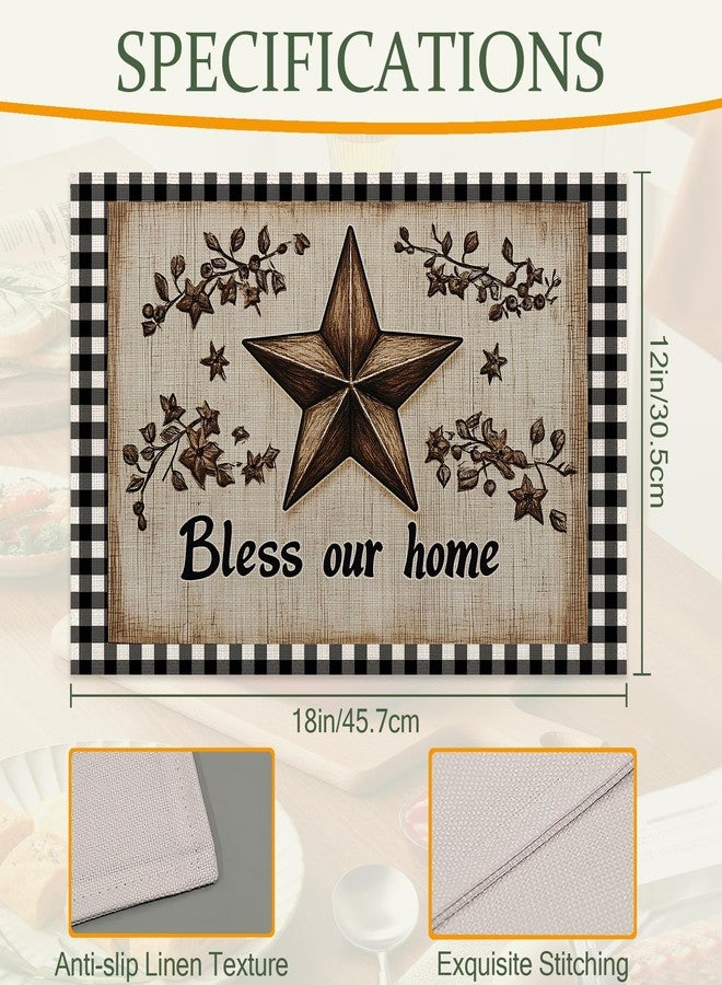 CXULIN Table Placemats Set of 6,Wood Star Cloth Placemats,Rustic Farmhouse Heat-Resistant Table Mats for Kitchen Dining Room Decoration,Non-Slip Fabric Place Mats 11.8x17.7 Inch - Image 2