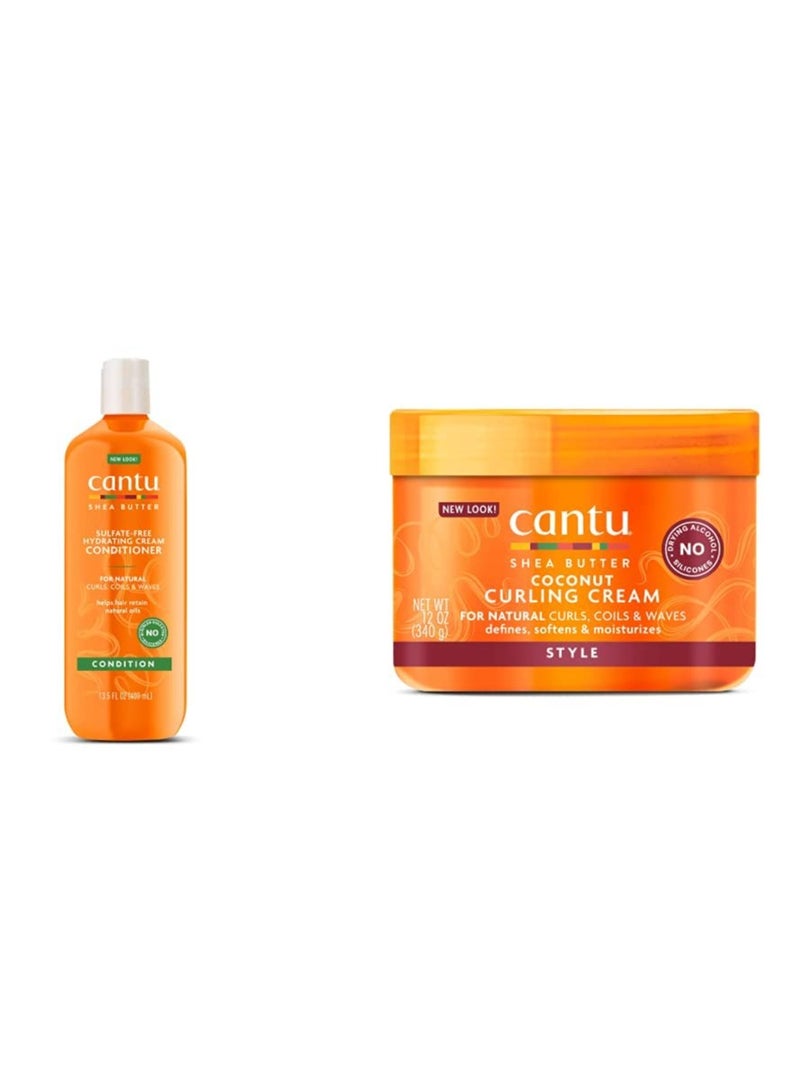 Cantu Coconut Curling Cream 12 oz & Hydrating Conditioner 13.5 fl oz Bundle for Natural Curls & Coils - Image 1