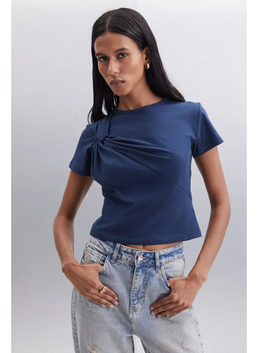 GRIMELANGE Yasmin Women's Slim Navy Blue Blouse