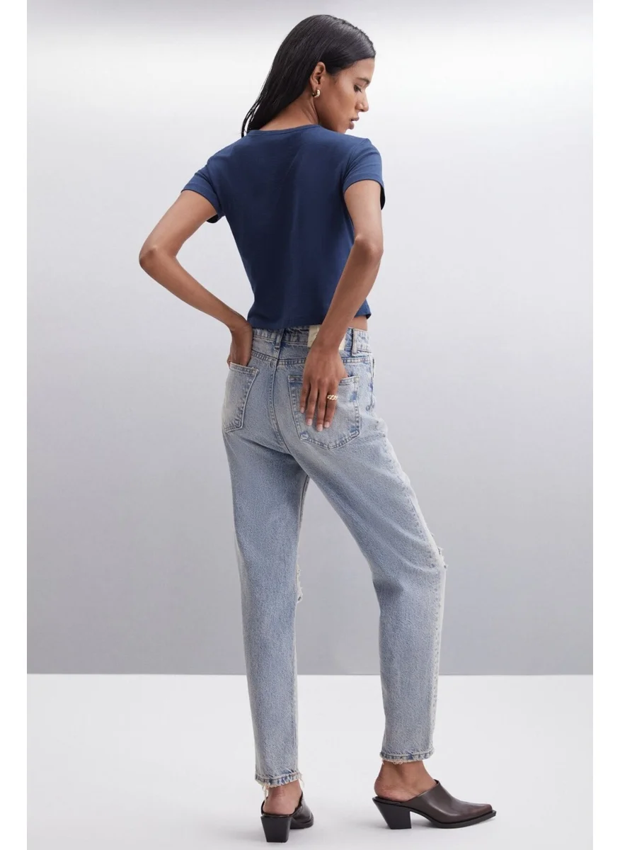 GRIMELANGE Yasmin Women's Slim Navy Blue Blouse