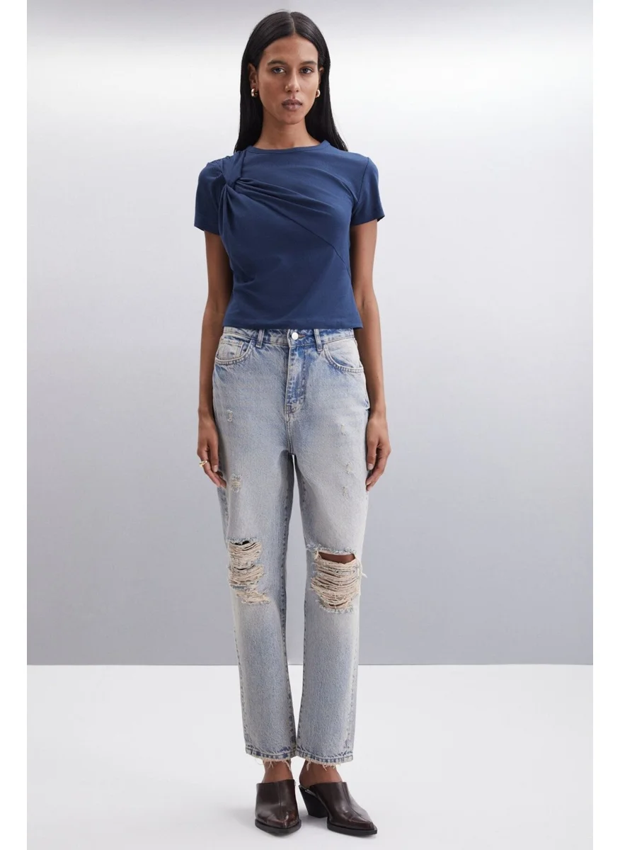 GRIMELANGE Yasmin Women's Slim Navy Blue Blouse