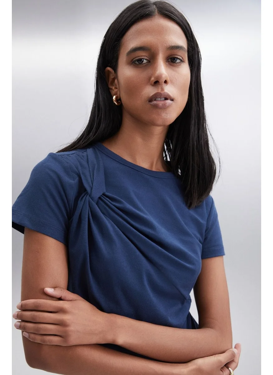 GRIMELANGE Yasmin Women's Slim Navy Blue Blouse