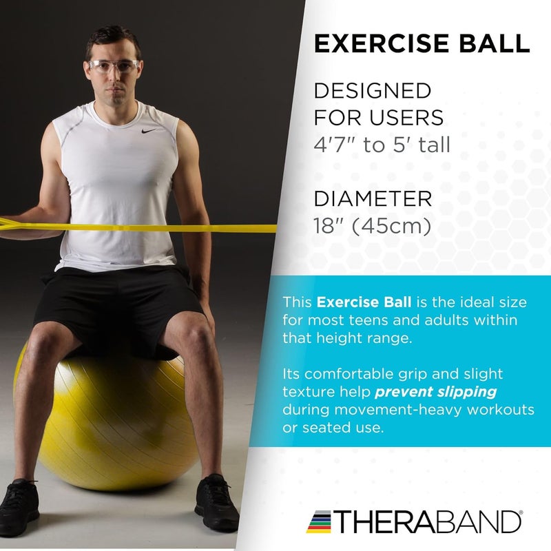 TheraBand كرة التمرين القياسية من ثيراباند - 45 سم قطر، صفراء لتدريب القوة الأساسية والثبات - Image 2