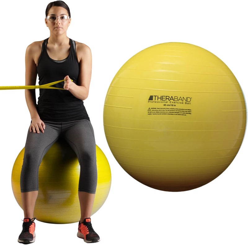TheraBand كرة التمرين القياسية من ثيراباند - 45 سم قطر، صفراء لتدريب القوة الأساسية والثبات - Image 1