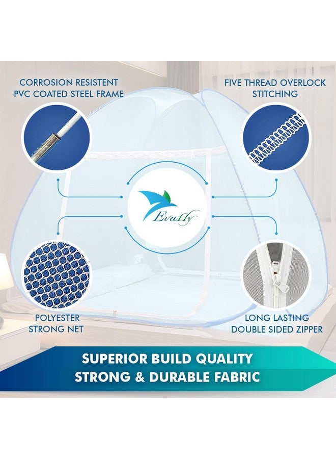 Evafly Evafly Mosquito Net for Double Bed | Heart Design (Limited Edition) | King Size Foldable Machardani | Polyester 30GSM Strong Net | PVC Coated Corrosion Resistant Steel Wire - Full Blue - Image 3