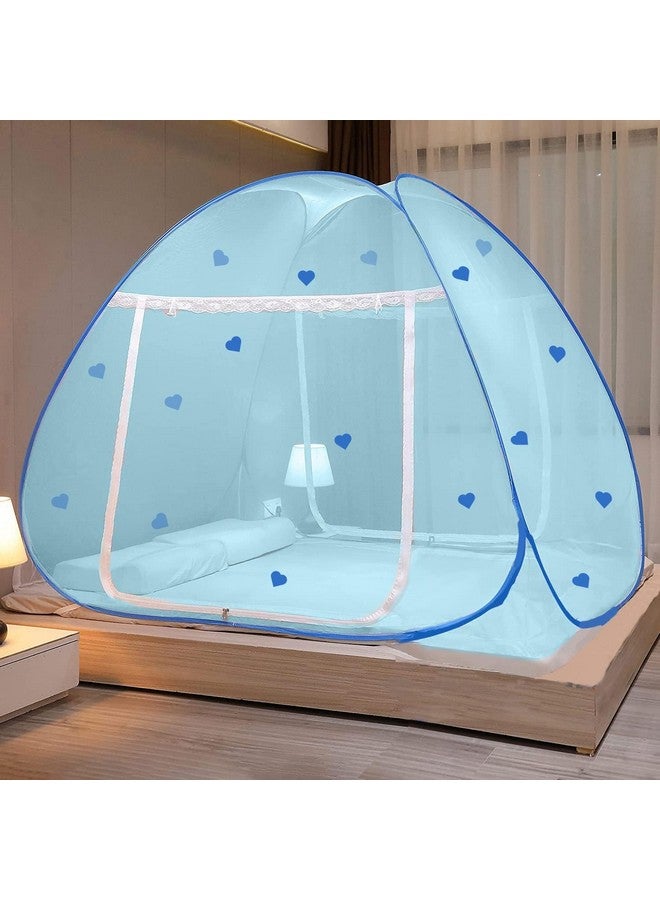 Evafly Evafly Mosquito Net for Double Bed | Heart Design (Limited Edition) | King Size Foldable Machardani | Polyester 30GSM Strong Net | PVC Coated Corrosion Resistant Steel Wire - Full Blue - Image 1