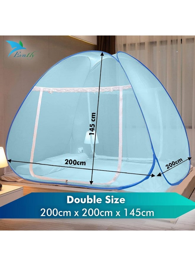 Evafly Evafly Mosquito Net for Double Bed | Heart Design (Limited Edition) | King Size Foldable Machardani | Polyester 30GSM Strong Net | PVC Coated Corrosion Resistant Steel Wire - Full Blue - Image 2