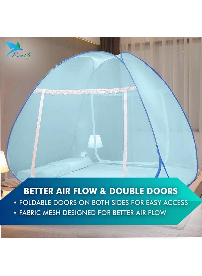 Evafly Evafly Mosquito Net for Double Bed | Heart Design (Limited Edition) | King Size Foldable Machardani | Polyester 30GSM Strong Net | PVC Coated Corrosion Resistant Steel Wire - Full Blue - Image 4