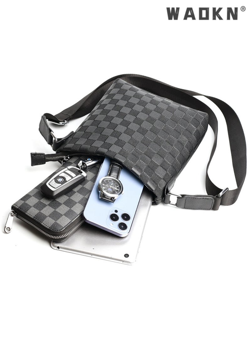 WAOKN Men's Shoulder Bag - Casual Crossbody Bag for Men, Single Shoulder Sling Backpack PU Leather Messenger Bag Business Travel Crossbody Pack Satchel Side Bag Handbag for Men Working Shopping  - Image 5