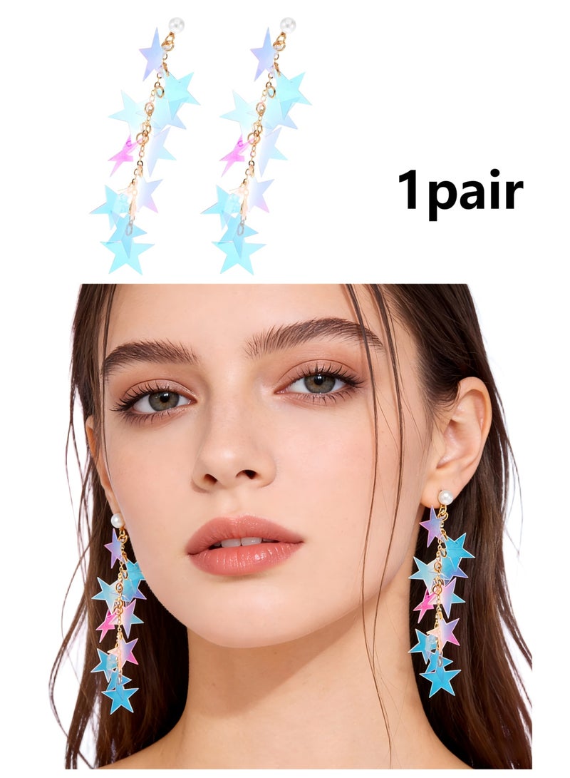Star Earrings Dangle, Iridescent Earrings for Women Accessory Neon Long Tassel Dangle Earrings Dazzling Gold Star Sparkly Earring Long Dangle Summer Jewelry Graduation Wedding Birthday Gift - Image 1