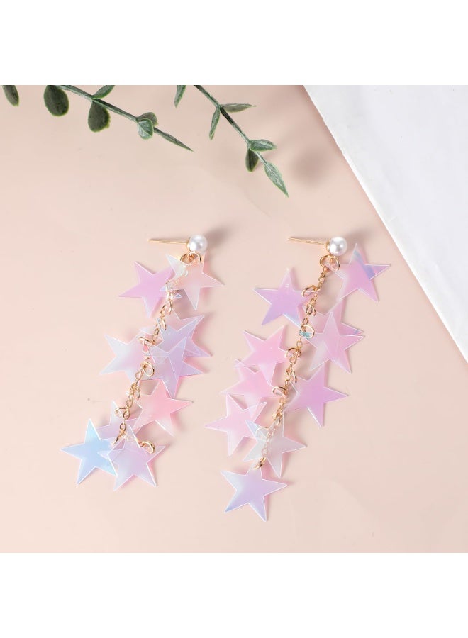 Star Earrings Dangle, Iridescent Earrings for Women Accessory Neon Long Tassel Dangle Earrings Dazzling Gold Star Sparkly Earring Long Dangle Summer Jewelry Graduation Wedding Birthday Gift - Image 4