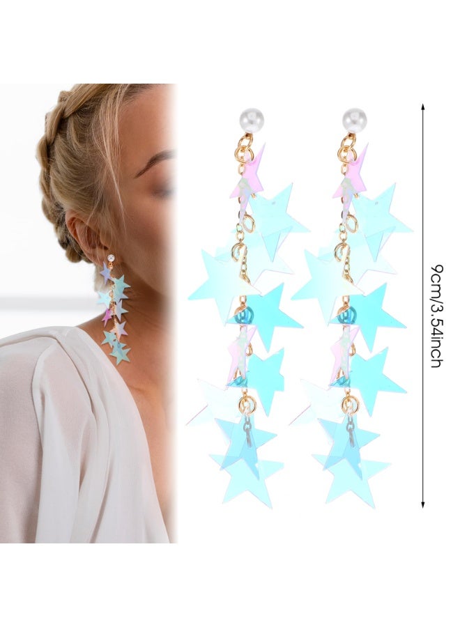 Star Earrings Dangle, Iridescent Earrings for Women Accessory Neon Long Tassel Dangle Earrings Dazzling Gold Star Sparkly Earring Long Dangle Summer Jewelry Graduation Wedding Birthday Gift - Image 3