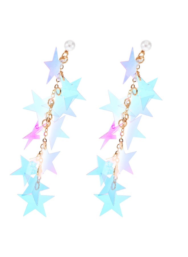 Star Earrings Dangle, Iridescent Earrings for Women Accessory Neon Long Tassel Dangle Earrings Dazzling Gold Star Sparkly Earring Long Dangle Summer Jewelry Graduation Wedding Birthday Gift - Image 2