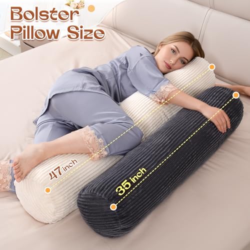 1 MIDDLE ONE Body Pillow for Adults, Long Bolster Pillow for Bed, Decorative Round Roll Hug Pillow with Corduroy Cover (Black, 47x7.87 Inch) - Image 2