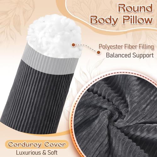 1 MIDDLE ONE Body Pillow for Adults, Long Bolster Pillow for Bed, Decorative Round Roll Hug Pillow with Corduroy Cover (Black, 47x7.87 Inch) - Image 3
