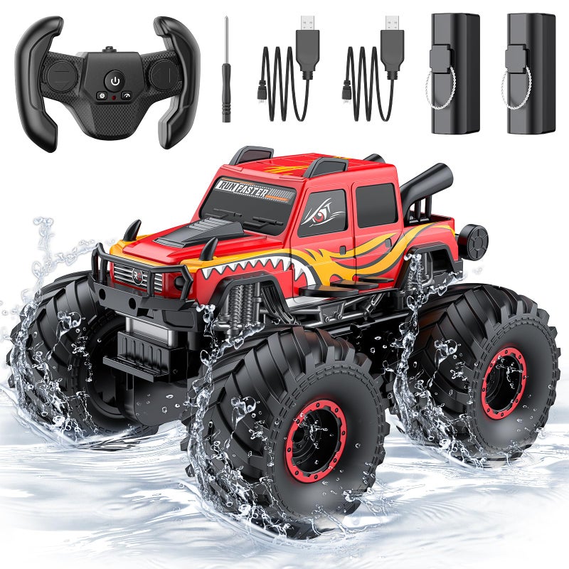WayEee Remote Control Car Toys for Kids 6 RC Car Waterproof Monster Truck Toys Amphibious 4X4 Pickup All Terrain OffRoad Vehicles 24GHz Remote Control 118 Scale RC Truck Boys GiftsRed - Image 3