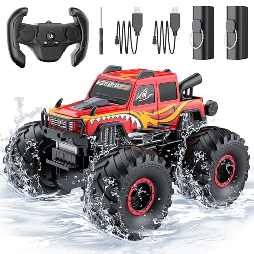 WayEee Remote Control Car Toys for Kids 6 RC Car Waterproof Monster Truck Toys Amphibious 4X4 Pickup All Terrain OffRoad Vehicles 24GHz Remote Control 118 Scale RC Truck Boys GiftsRed - Image 1