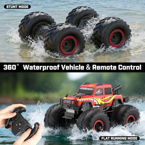 WayEee Remote Control Car Toys for Kids 6 RC Car Waterproof Monster Truck Toys Amphibious 4X4 Pickup All Terrain OffRoad Vehicles 24GHz Remote Control 118 Scale RC Truck Boys GiftsRed - Image 5