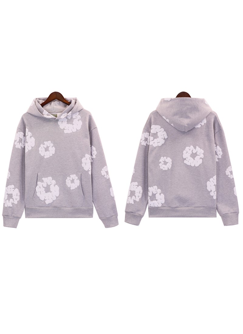 Generic - Autumn Winter New Couple Suit Sweatshirt Trousers Fleece-Lined Sweatshirt Denim Main Line Wood Cotton Hooded Shirt American Styl 5640 gray - Image 1