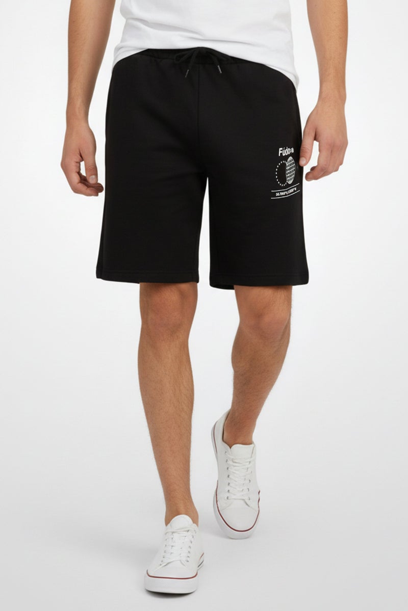 Fudo Men Graphic Print Basic Shorts, Black - Image 1